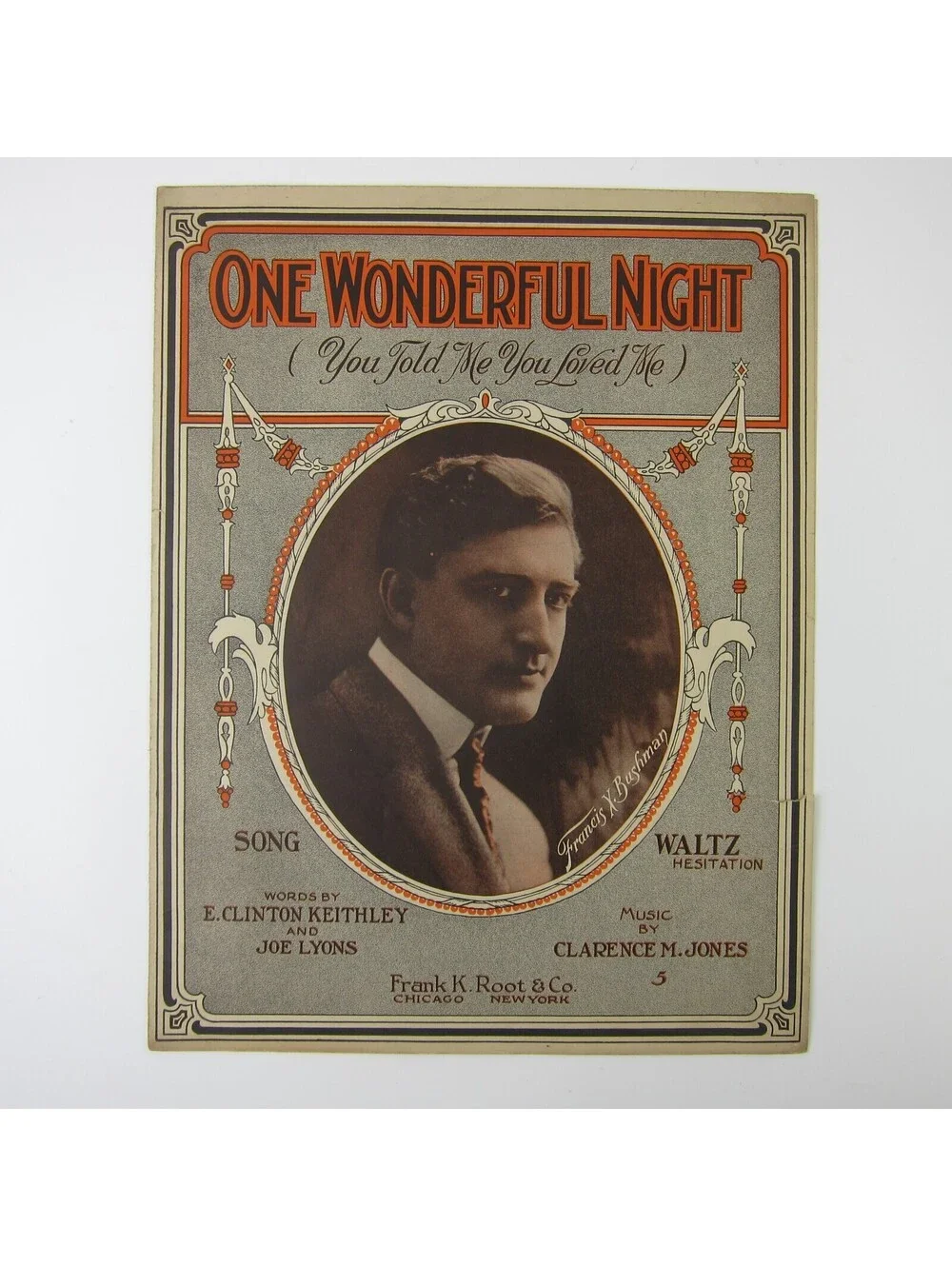 Sheet Music One Wonderful Night Clarence M. Jones F. Bushman Cover Antique 1914